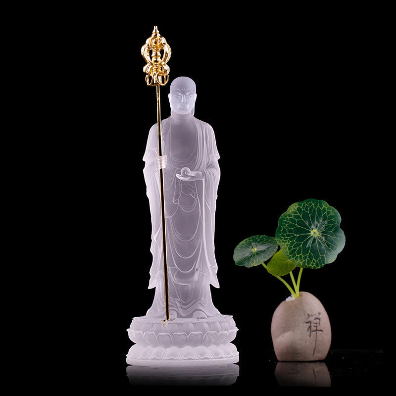 Statue de Bouddha en cristal Ksitigarbha Liuli 8" Art de méditation