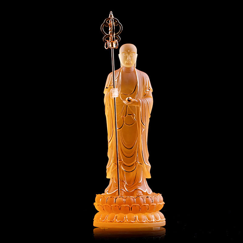 Statue de Bouddha en cristal Ksitigarbha Liuli 8" Art de méditation