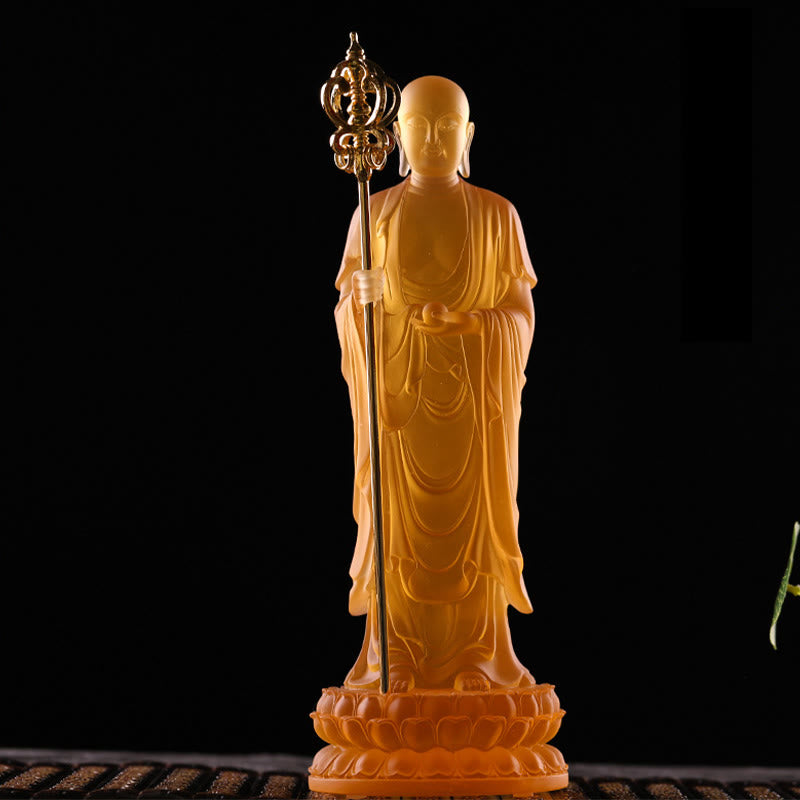 Statue de Bouddha en cristal Ksitigarbha Liuli 8" Art de méditation