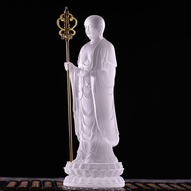 Statue de Bouddha en cristal Ksitigarbha Liuli 8" Art de méditation