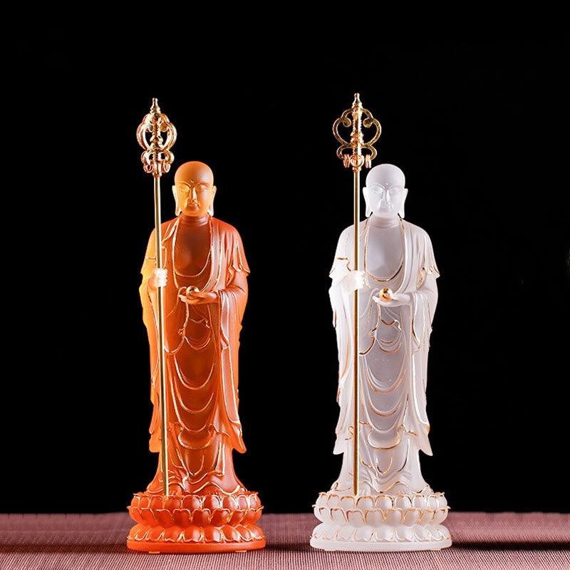 Statue de Bouddha en cristal Ksitigarbha Liuli 8" Art de méditation