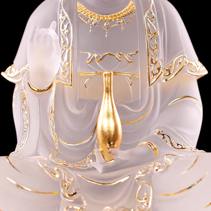 Statue en cristal de Kwan Yin Avalokitesvara Liuli - 15,5 cm Fait main