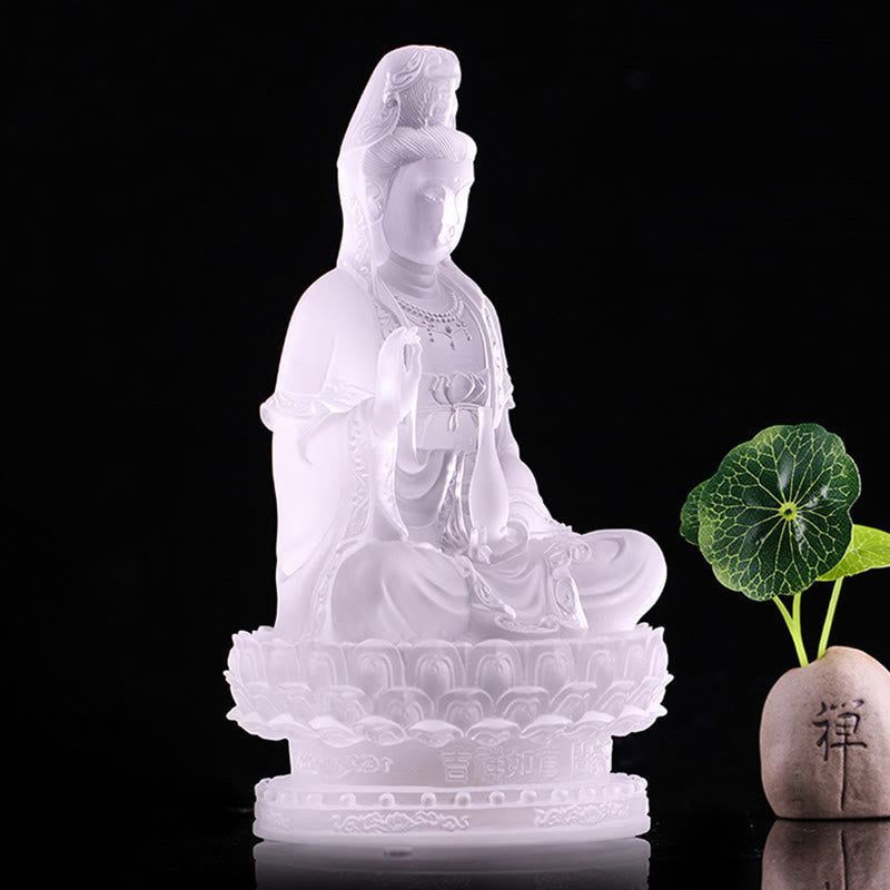 Statue en cristal de Kwan Yin Avalokitesvara Liuli - 15,5 cm Fait main
