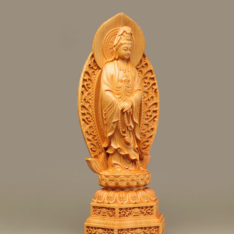 Statue en bois de Kwan Yin | Thuja Sutchuenensis 20,5 cm Décor de prospérité