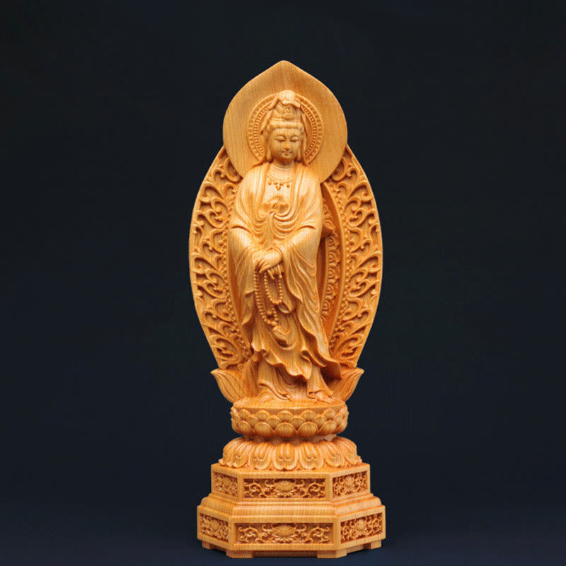 Statue en bois de Kwan Yin | Thuja Sutchuenensis 20,5 cm Décor de prospérité