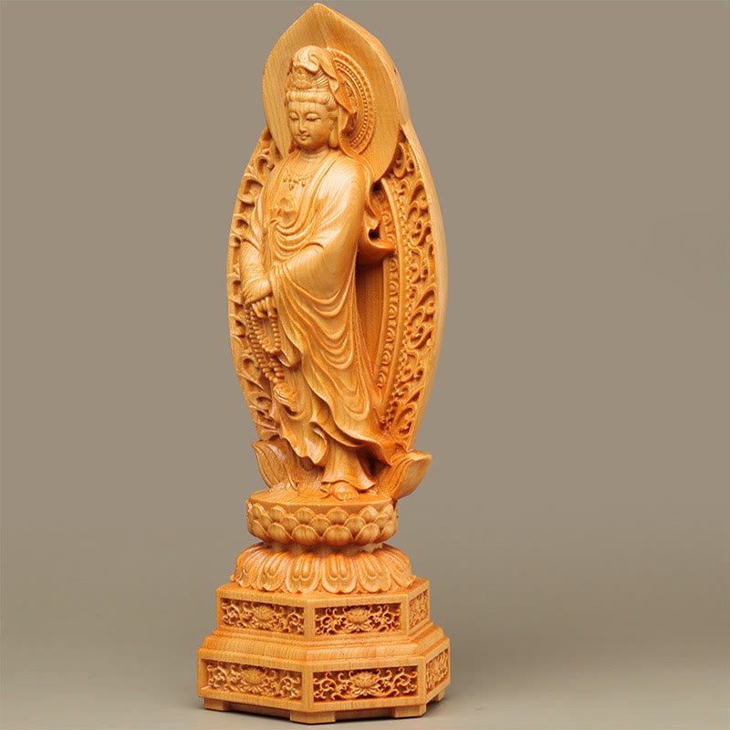 Statue en bois de Kwan Yin | Thuja Sutchuenensis 20,5 cm Décor de prospérité
