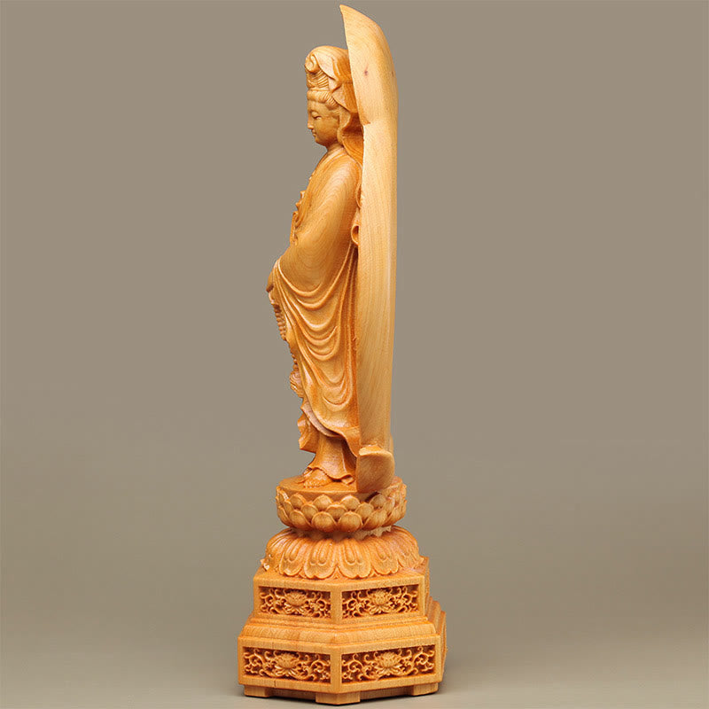 Statue en bois de Kwan Yin | Thuja Sutchuenensis 20,5 cm Décor de prospérité