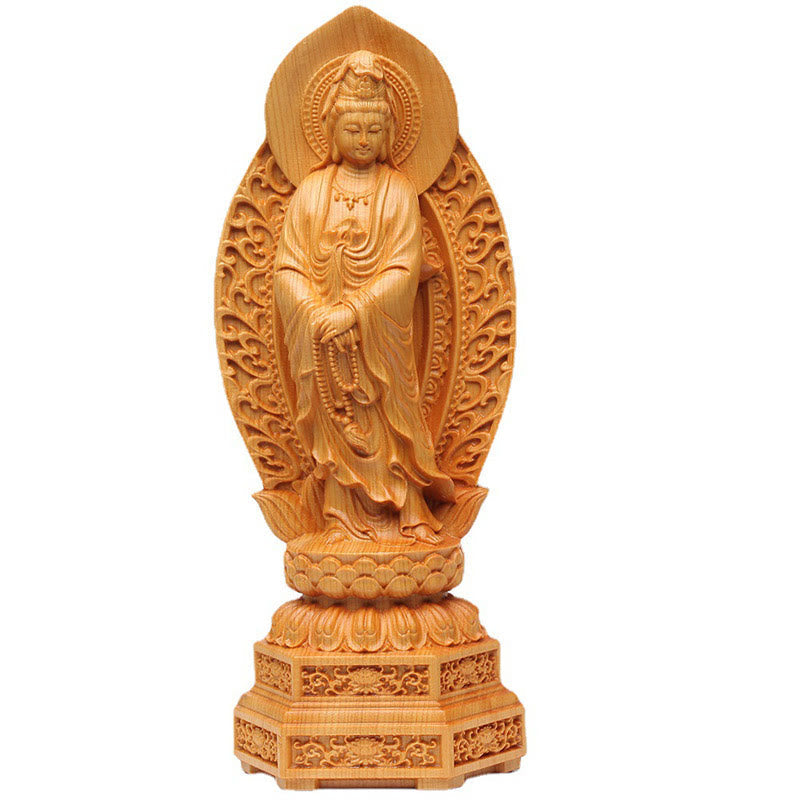 Statue en bois de Kwan Yin | Thuja Sutchuenensis 20,5 cm Décor de prospérité