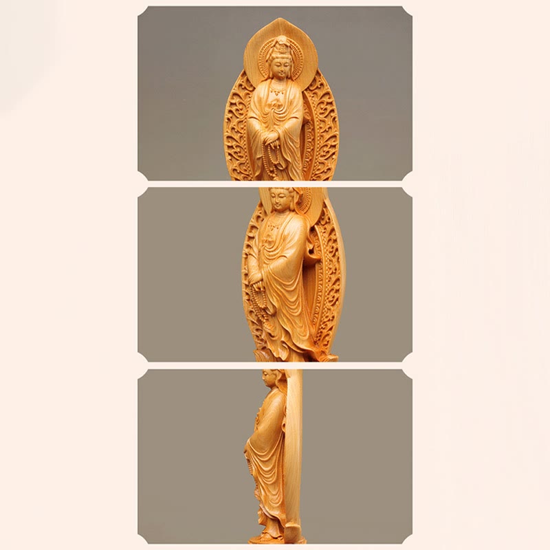 Statue en bois de Kwan Yin | Thuja Sutchuenensis 20,5 cm Décor de prospérité