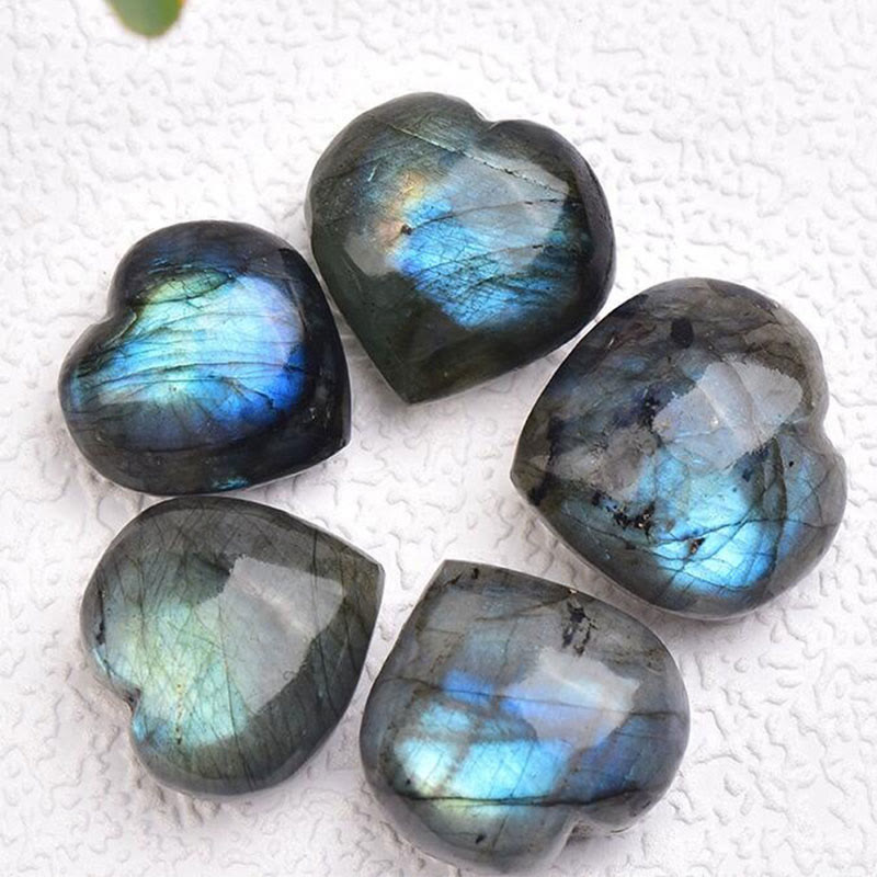 Collier pendentif de soutien en forme de cœur d'amour en labradorite