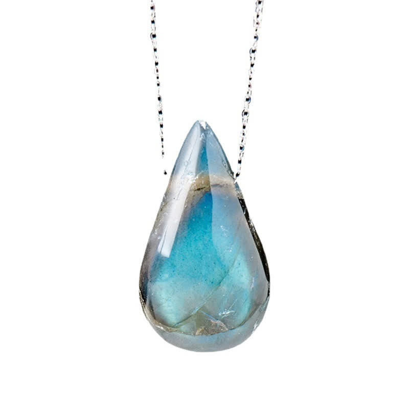 Collier pendentif de guérison en forme de goutte d'eau en labradorite 3 cm