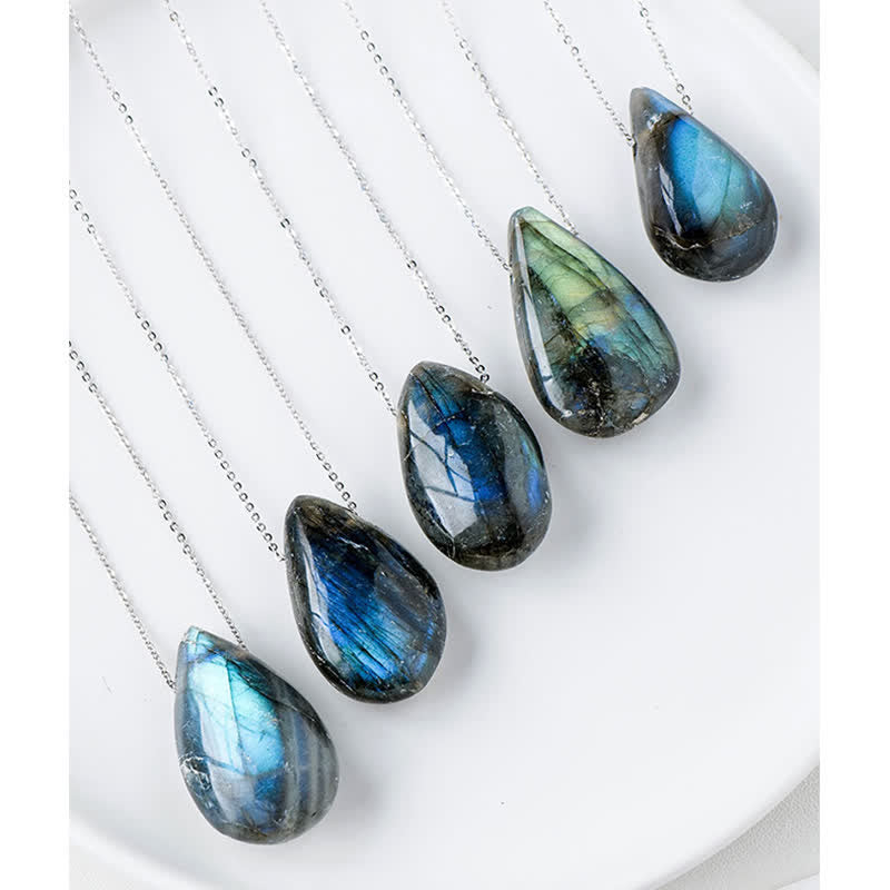 Collier pendentif de guérison en forme de goutte d'eau en labradorite 3 cm