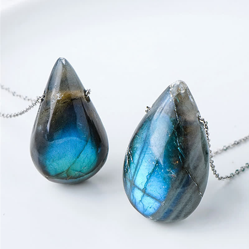 Collier pendentif de guérison en forme de goutte d'eau en labradorite 3 cm