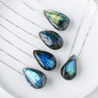 Collier pendentif de guérison en forme de goutte d'eau en labradorite 3 cm
