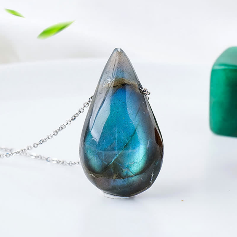 Collier pendentif de guérison en forme de goutte d'eau en labradorite 3 cm