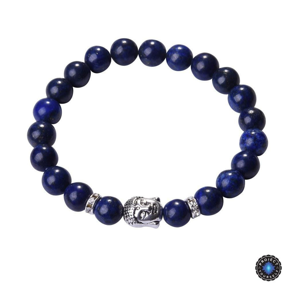 Bracelet Bouddha en lapis-lazuli avec breloque en argent
