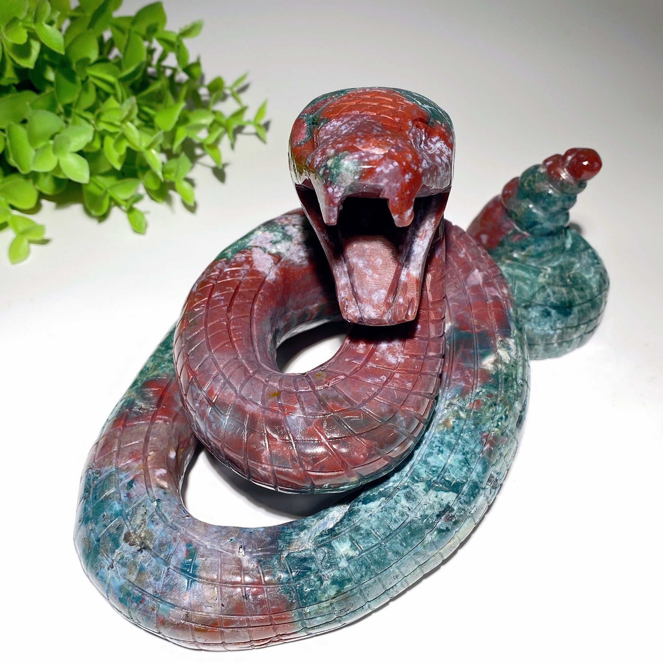 Large 8.5-inch Ocean Jasper Snake Carving for Healing