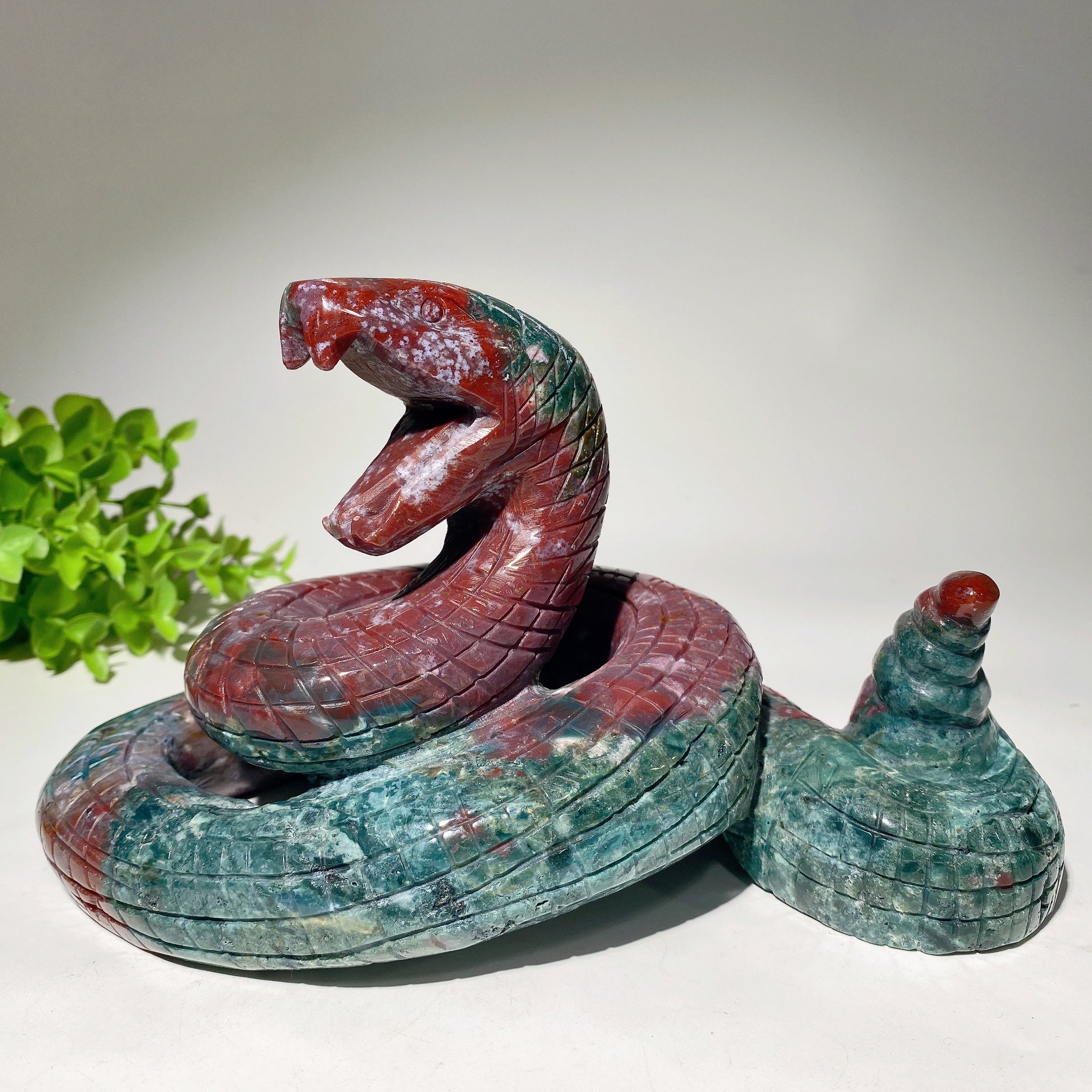 Large 8.5-inch Ocean Jasper Snake Carving for Healing