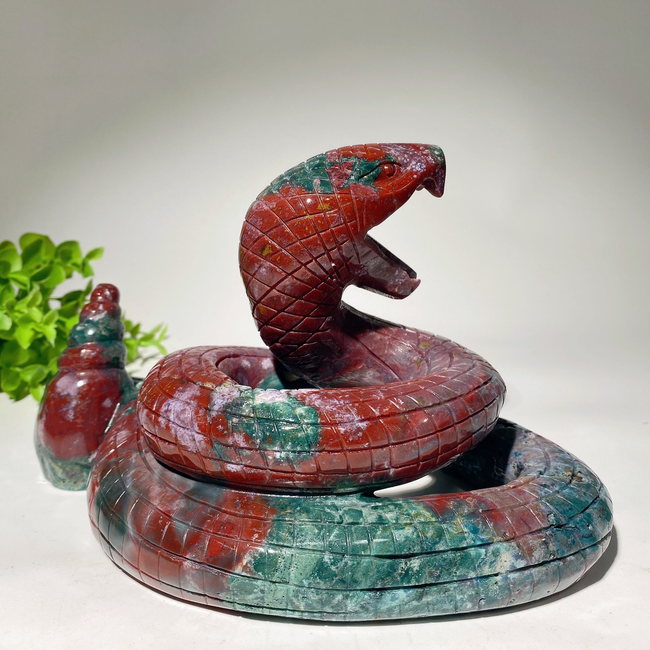 Large 8.5-inch Ocean Jasper Snake Carving for Healing