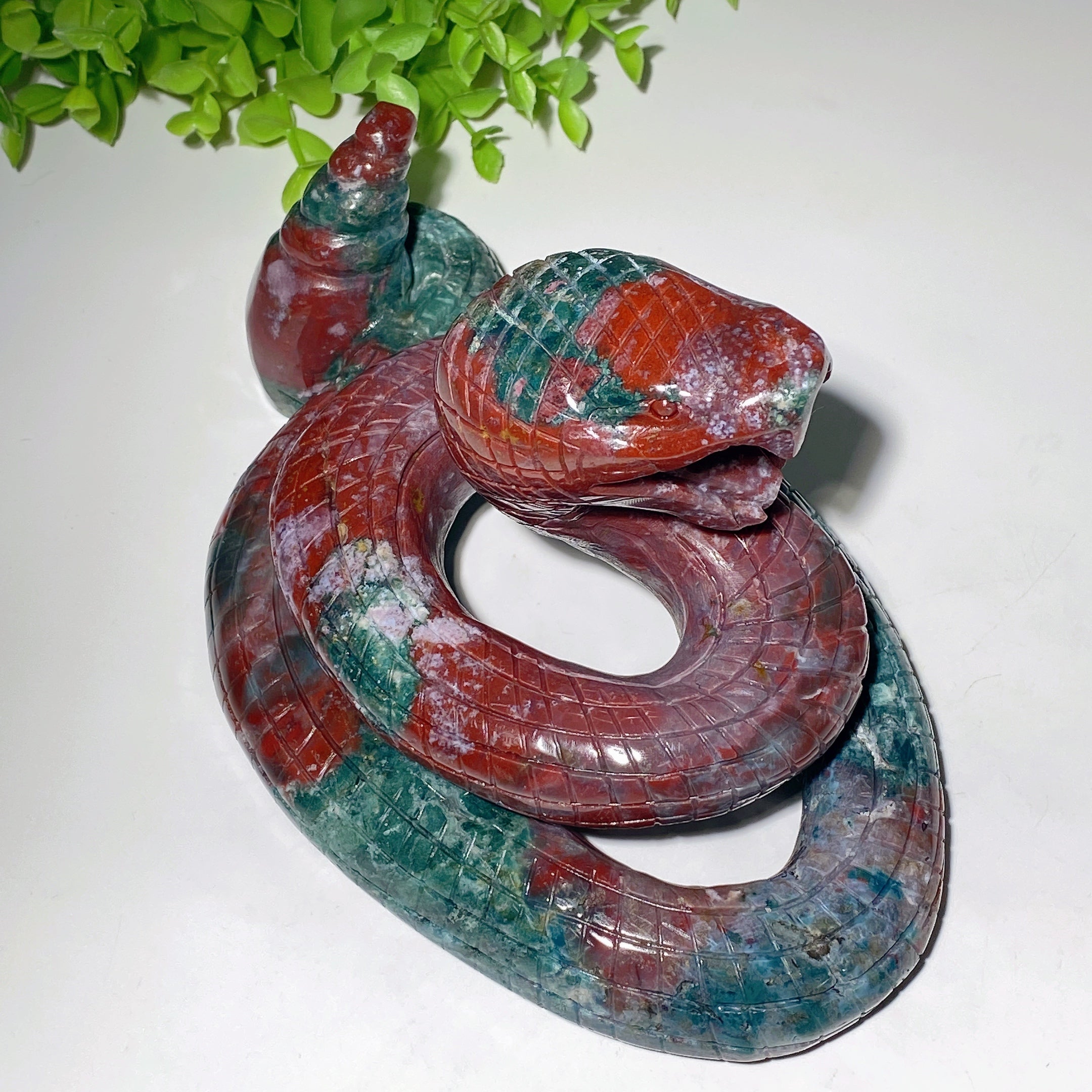 Large 8.5-inch Ocean Jasper Snake Carving for Healing