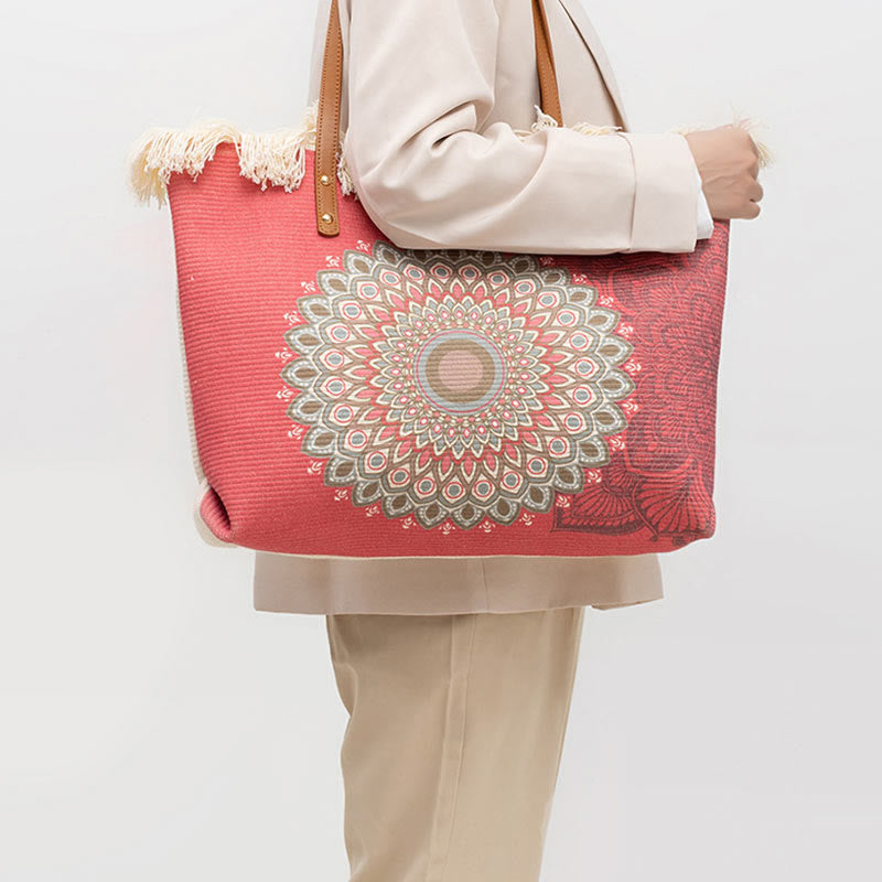 Sac fourre-tout en toile grande capacité motif mandala attrape-rêves
