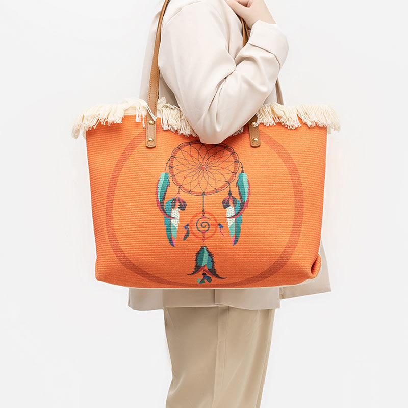 Sac fourre-tout en toile grande capacité motif mandala attrape-rêves