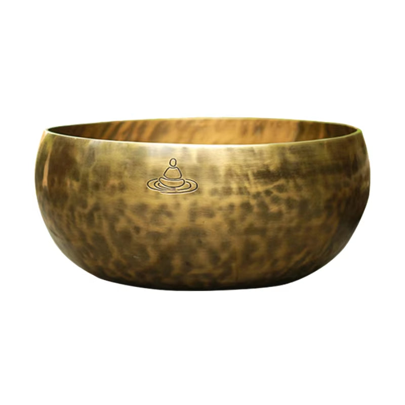 Hammered brass singing bowl with meditation symbol for Large Handmade Tibetan Singing Bowl