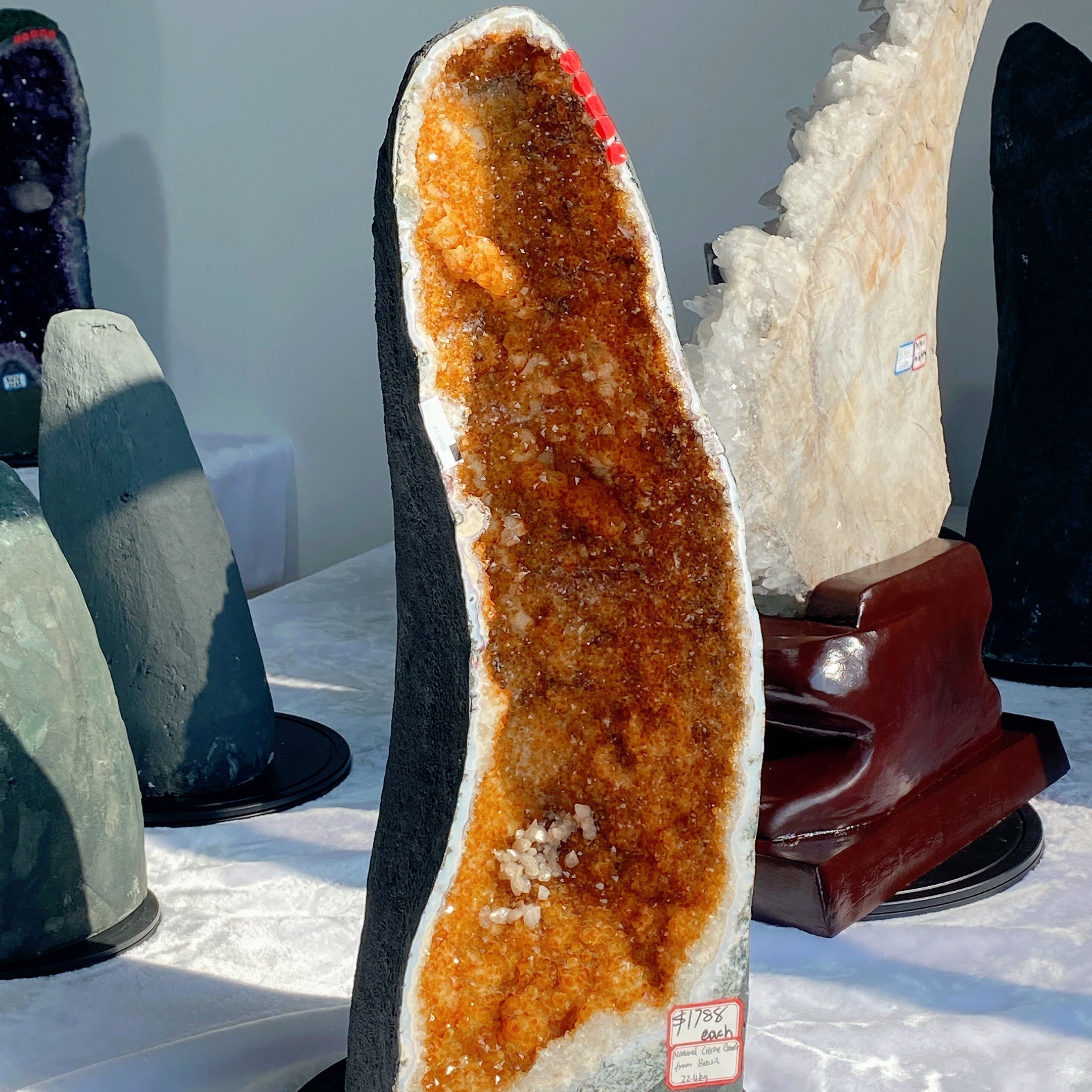 Large Natural Citrine Geode Crystal Specimen 25cm Display