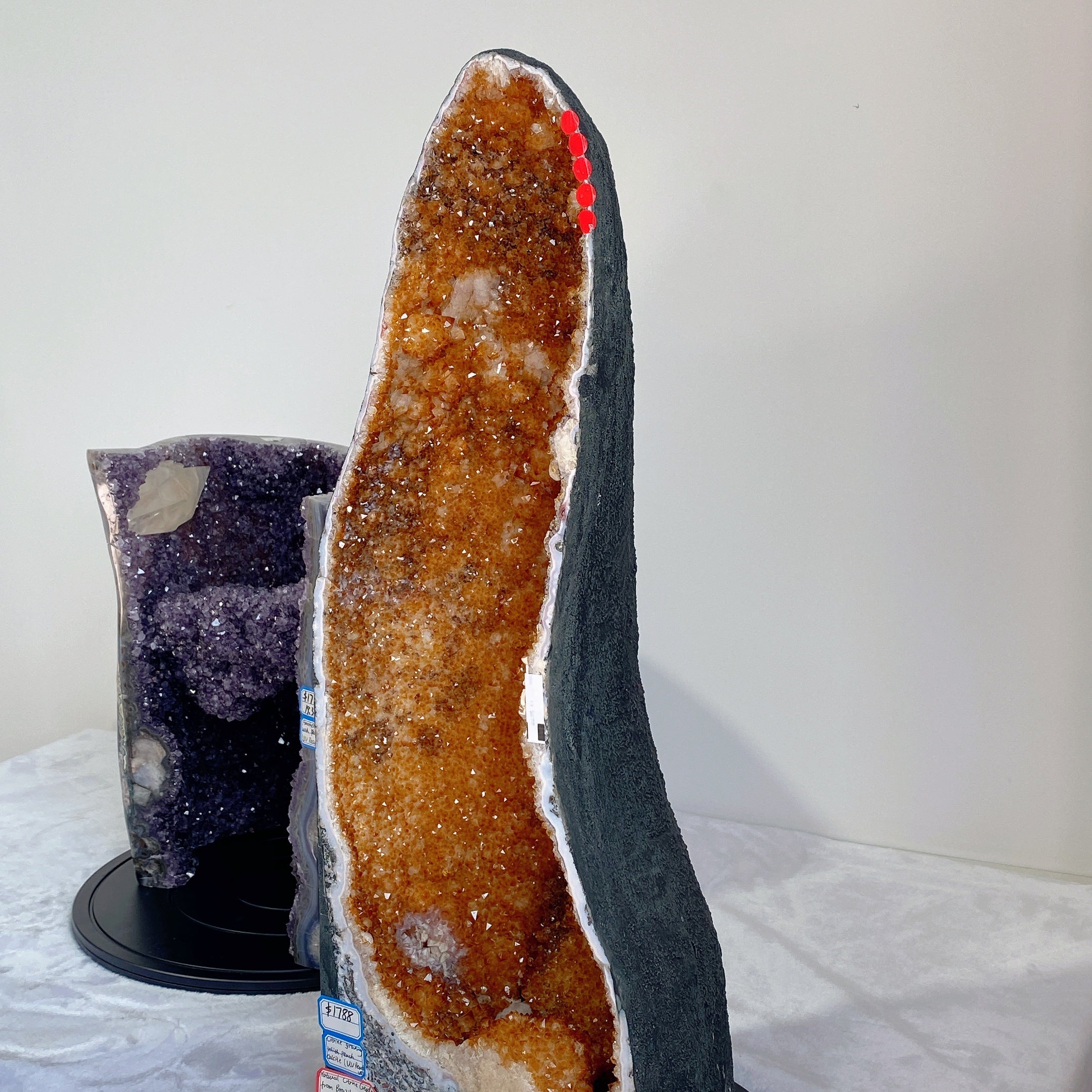 Grand spécimen de géode de citrine naturelle, 25 cm