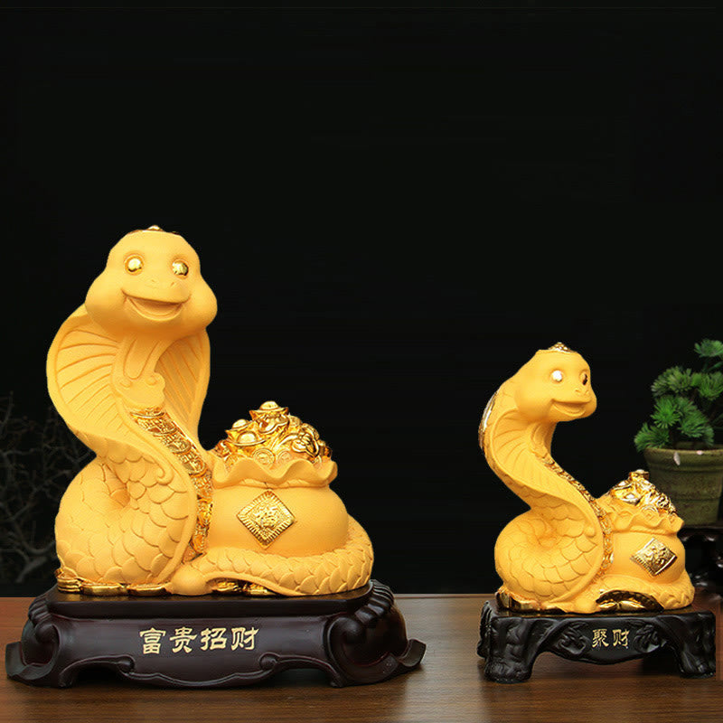 Grande statue en résine représentant un bol au trésor de l'année du serpent, 25 cm