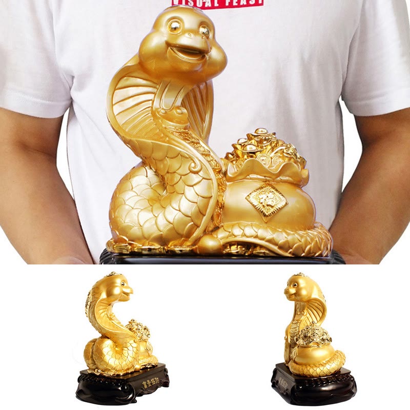 Grande statue en résine représentant un bol au trésor de l'année du serpent, 25 cm
