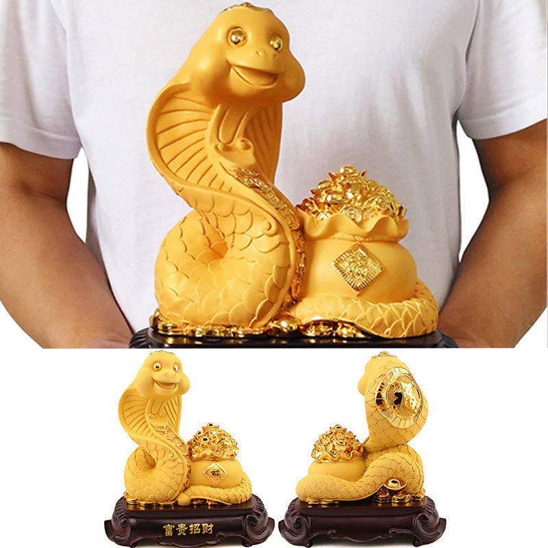 Grande statue en résine représentant un bol au trésor de l'année du serpent, 25 cm
