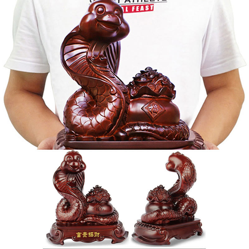 Grande statue en résine représentant un bol au trésor de l'année du serpent, 25 cm