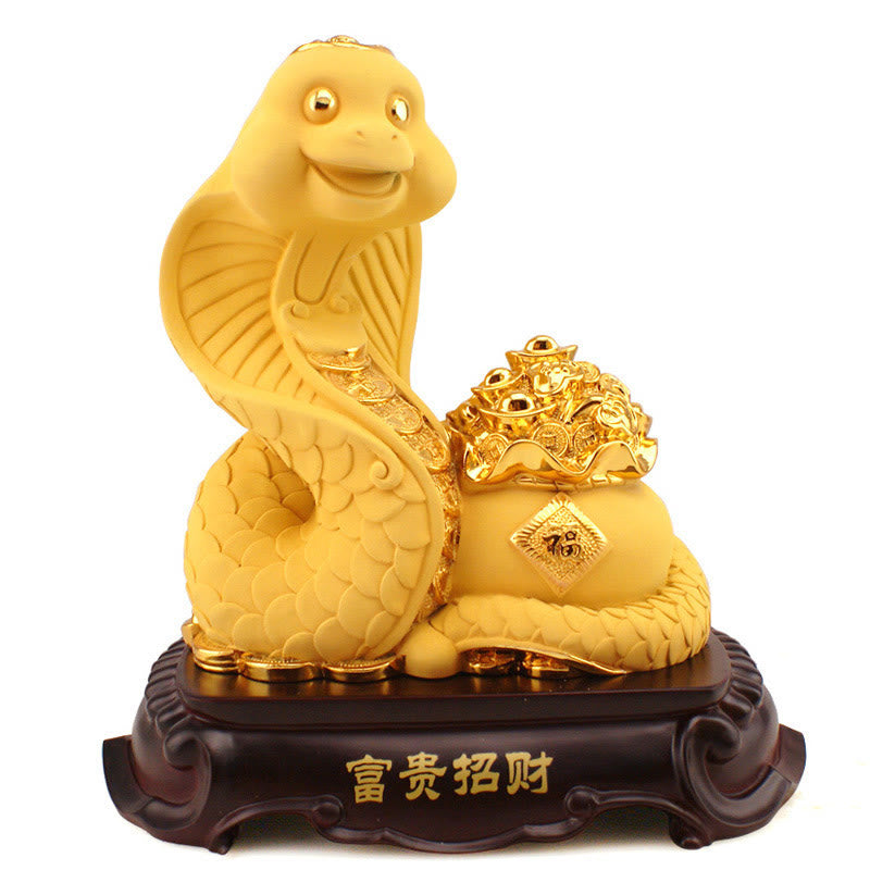 Grande statue en résine représentant un bol au trésor de l'année du serpent, 25 cm