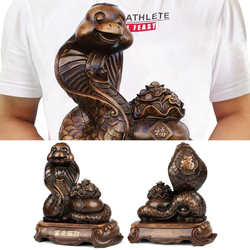 Grande statue en résine représentant un bol au trésor de l'année du serpent, 25 cm