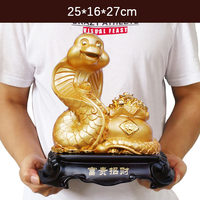 Grande statue en résine représentant un bol au trésor de l'année du serpent, 25 cm
