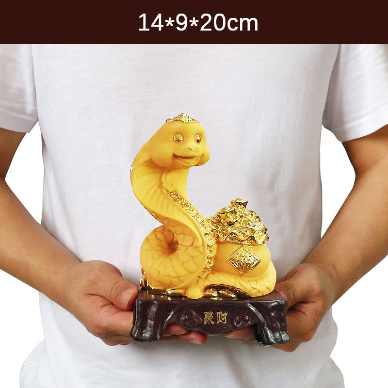 Grande statue en résine représentant un bol au trésor de l'année du serpent, 25 cm