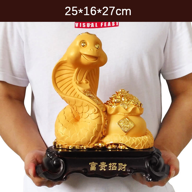 Grande statue en résine représentant un bol au trésor de l'année du serpent, 25 cm