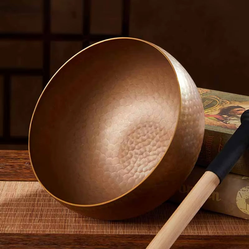 Hammered copper singing bowl with textured interior for Large Tibetan Sound Bowls