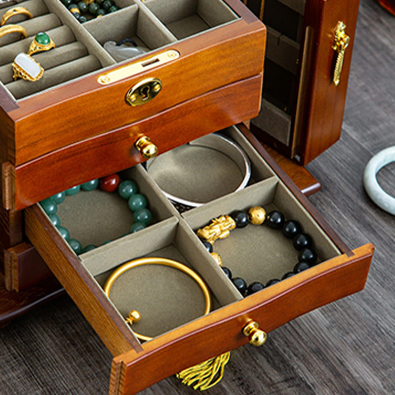 Grande boîte à bijoux vintage en bois avec miroir | Sons de guérison