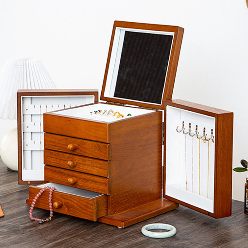 Grande boîte à bijoux vintage en bois avec miroir | Sons de guérison