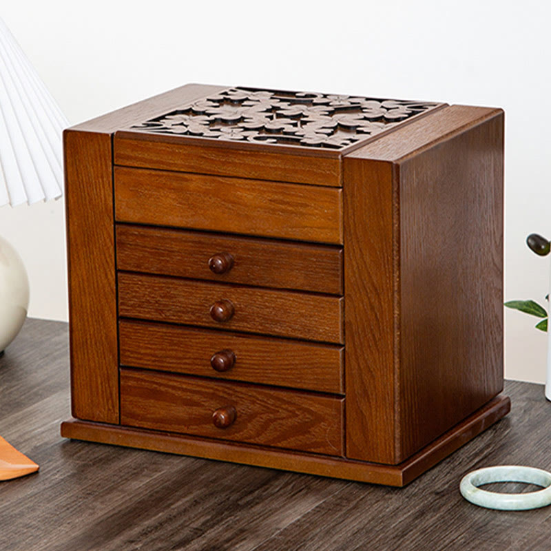 Grande boîte à bijoux vintage en bois avec miroir | Sons de guérison