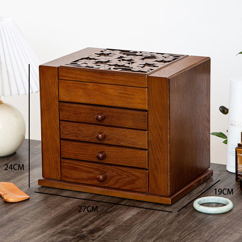 Grande boîte à bijoux vintage en bois avec miroir | Sons de guérison