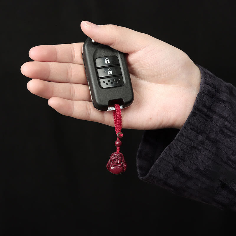 Collier pendentif Bouddha rieur en cinabre avec breloque de bénédiction