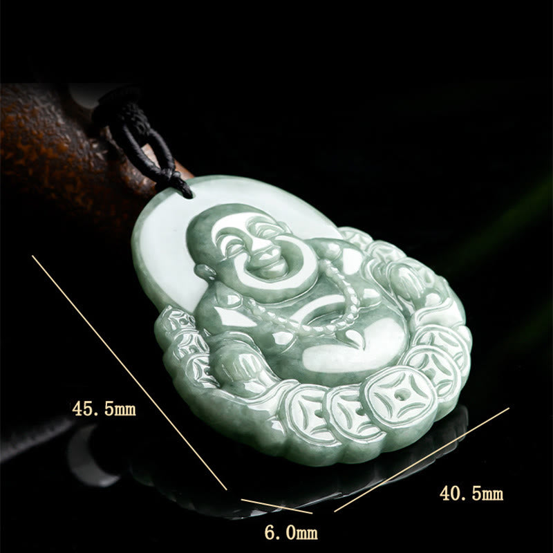 Collier pendentif Bouddha rieur en jade naturel Abondance