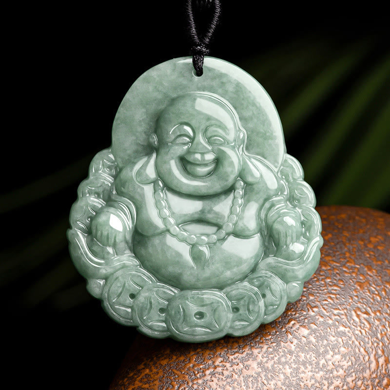 Collier pendentif Bouddha rieur en jade naturel Abondance
