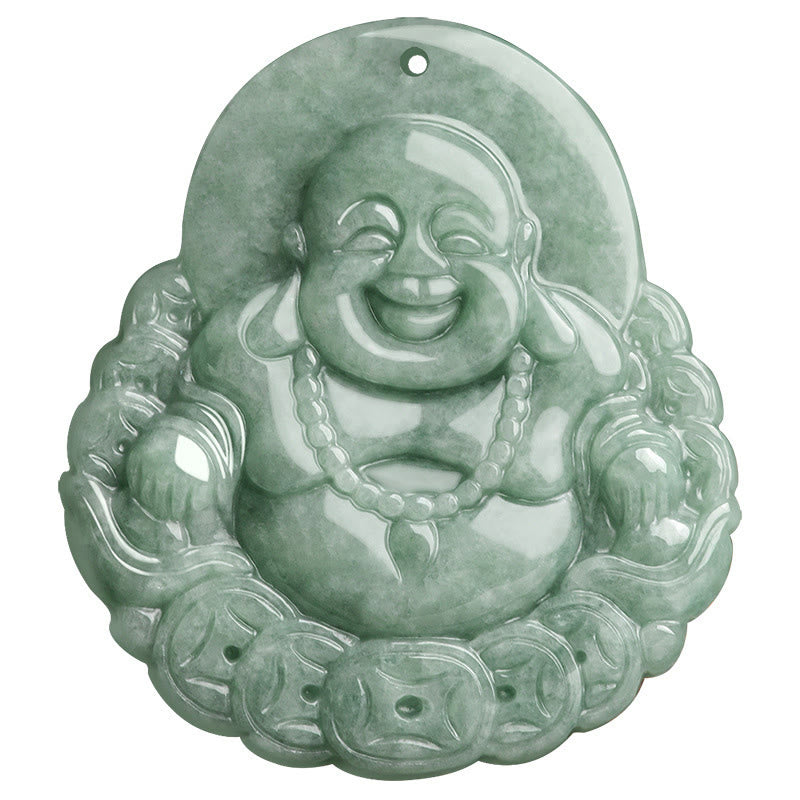 Collier pendentif Bouddha rieur en jade naturel Abondance