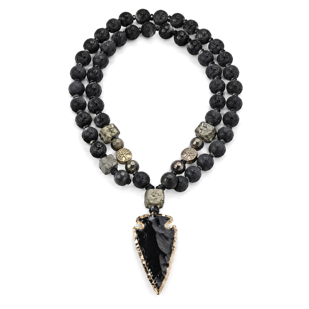 Lava Rock Spiritual Necklace 40cm for Meditation and Calm, Lava Rock, on a white background