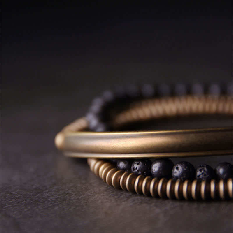 Bracelet de soutien spirituel unisexe en cuivre et pierre de lave