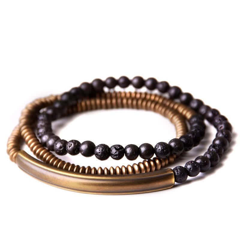 Bracelet de soutien spirituel unisexe en cuivre et pierre de lave